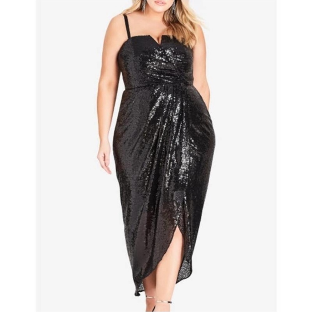 City Chic black sequin Siren Maxi wrap dress